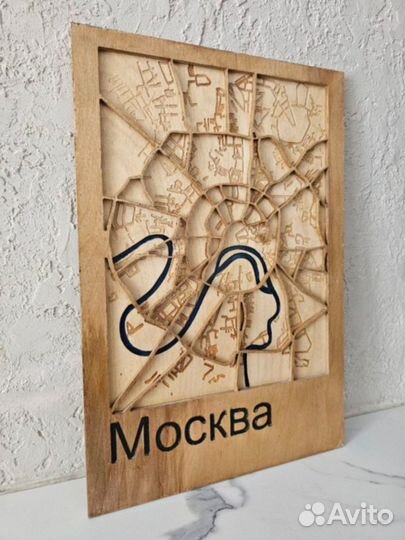 Деревянная карта Москвы, панно