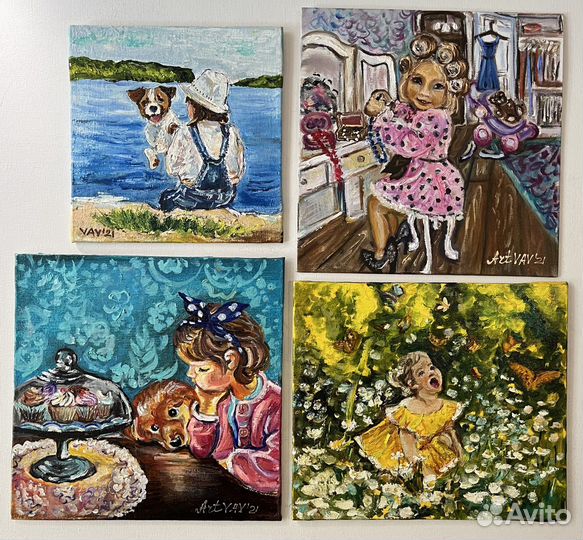 Картина маслом Ребенок на цветущем поле