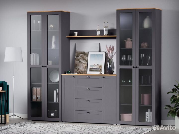 Модульная стенка «Остин» (серый графит /дуб вотан)