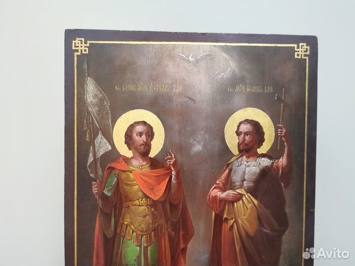 Икона Святые Федор и Иоанн воин 19 век оригинал