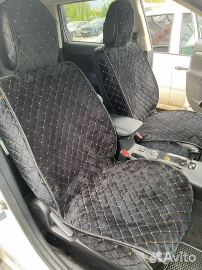 Накидки на сидения велюр черно-золотист c бортами