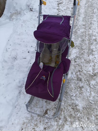 Санки с колёсами, с тёплой сидушкой, с доставкой