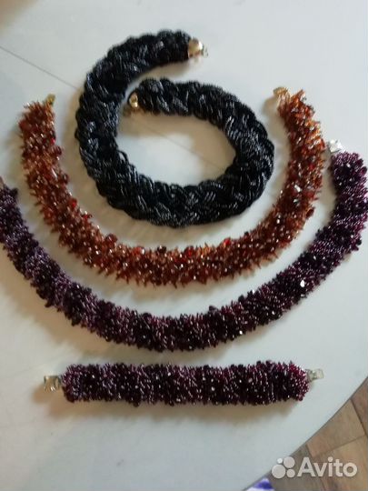 Ожерелье гранаты янтарь бисер, цена за все
