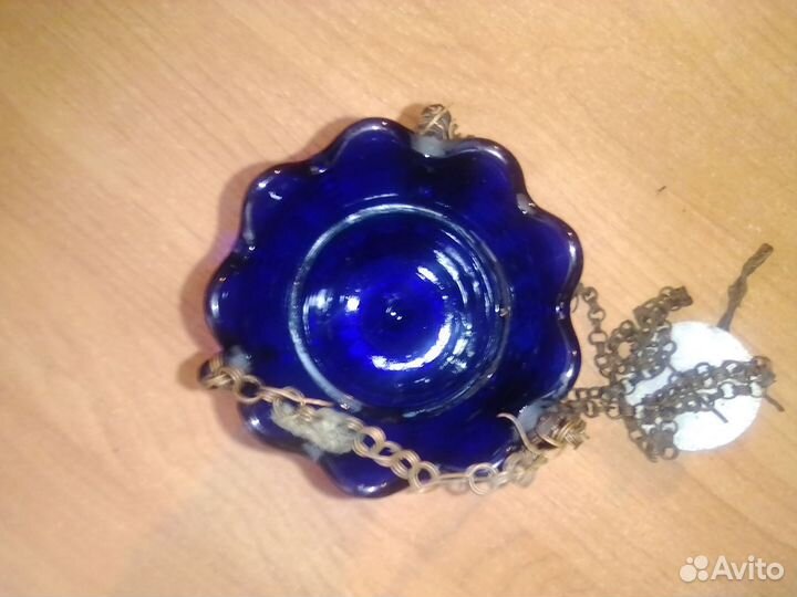 Старинная лампада синее стекло