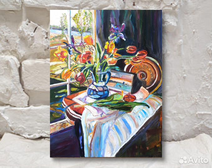 Картина маслом Тюльпаны у окна холст