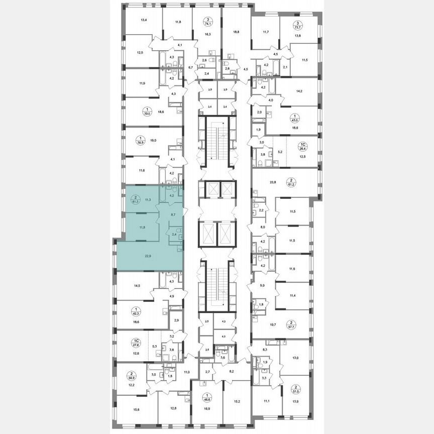 2-к. квартира, 61,3 м², 6/19 эт.