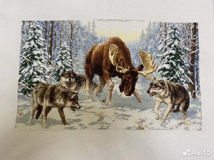 Картина вышитая крестом (48х30см) без рамы