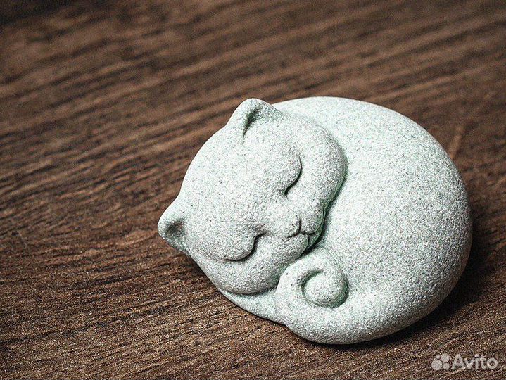 Чайная фигурка «Кот», 3х4,8см, зелёный песчаник