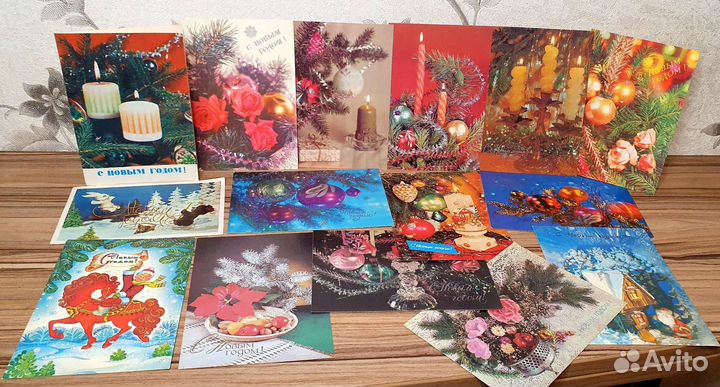 Новогодние открытки СССР, чистые - винтаж 15 шт