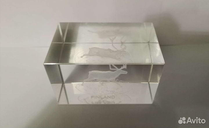 Сувенир, Куб из хрусталя - Олень (Финляндия)