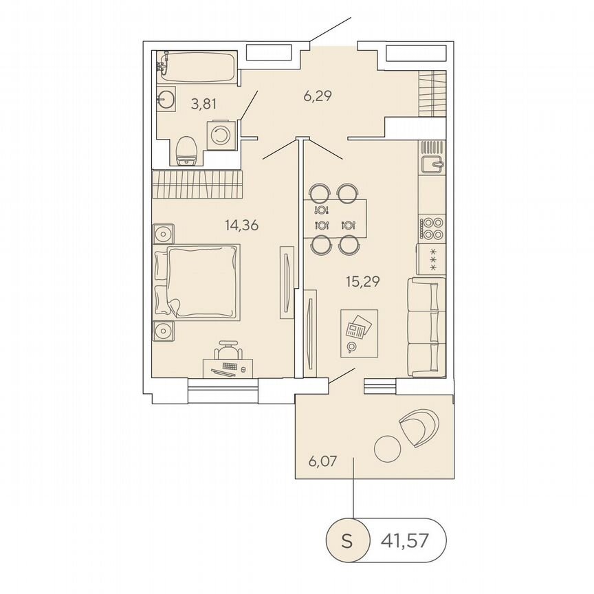 1-к. квартира, 41,6 м², 3/12 эт.