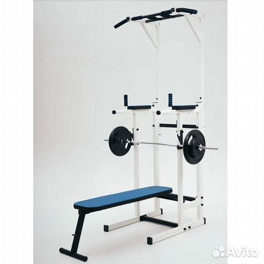 Турник брусья стойка на пол со скамьёй жима белый