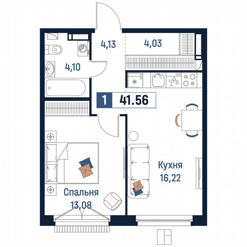 1-к. квартира, 41,6 м², 14/18 эт.