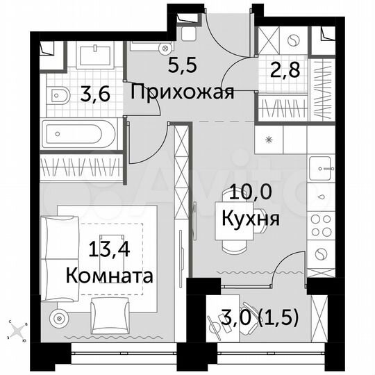 1-к. квартира, 36,8 м², 21/44 эт.