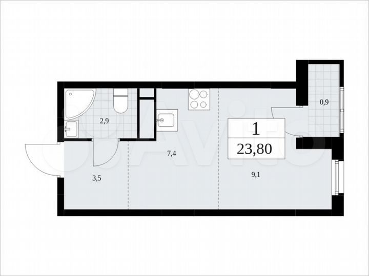 Квартира-студия, 23,8 м², 10/16 эт.