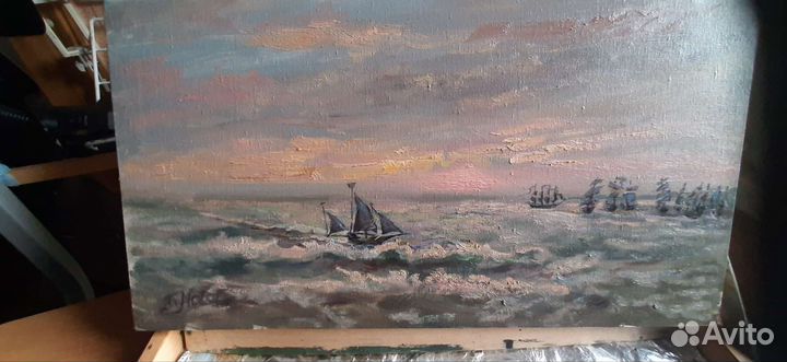 Картина гонки в море, живопись ZhNataly
