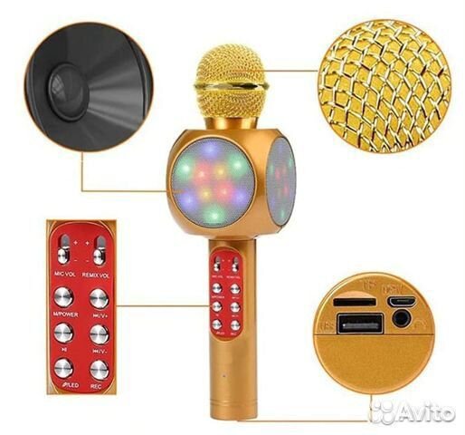 Микрофон со встроенной колонкой Wster WS1816 Золот