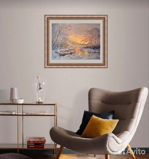 Картина маслом Морозное утро, зимний пейзаж