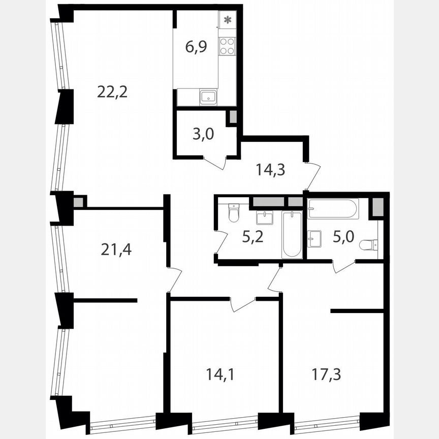 3-к. квартира, 109,4 м², 19/25 эт.