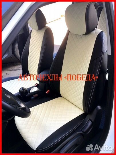 Чехлы Hyundai Creta 1 из экокожи чёрно-белые Ромб