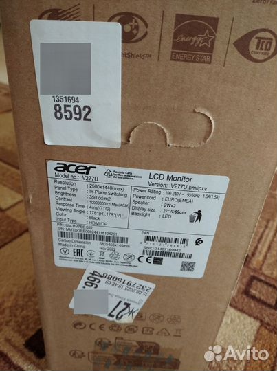 Монитор Acer V277U IPS 2K