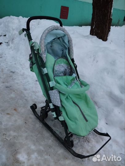Детские санки коляска с колесами бу