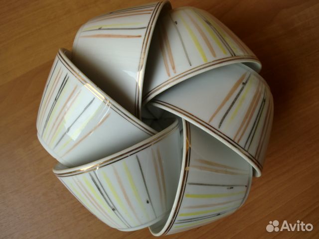 Сервиз чайный белый с полосками (б/у)