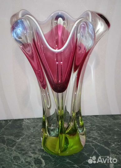 Вазы Богемский цветн. хрусталь Гутная техника СССР