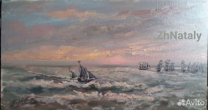 Картина гонки в море, живопись ZhNataly