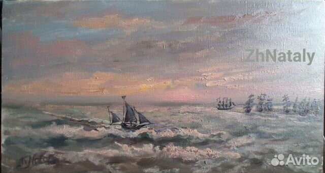 Картина гонки в море, живопись ZhNataly
