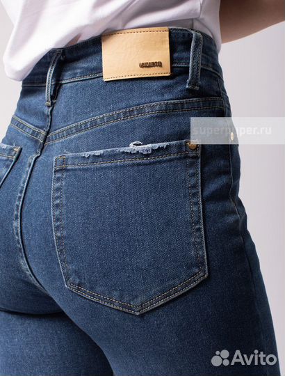 Укороченные джинсы из эластичного денима синий