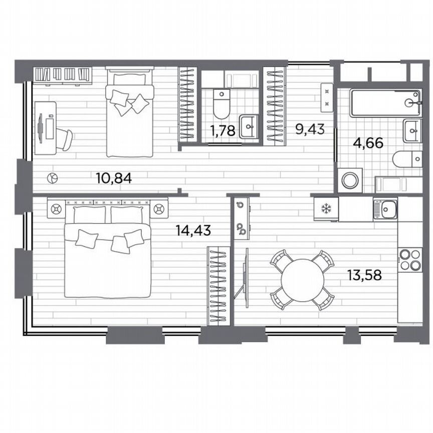 2-к. квартира, 54,7 м², 4/5 эт.