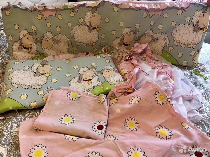 Бортики+постельное бельё+балдахин