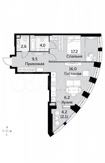 2-к. квартира, 57,6 м², 7/44 эт.
