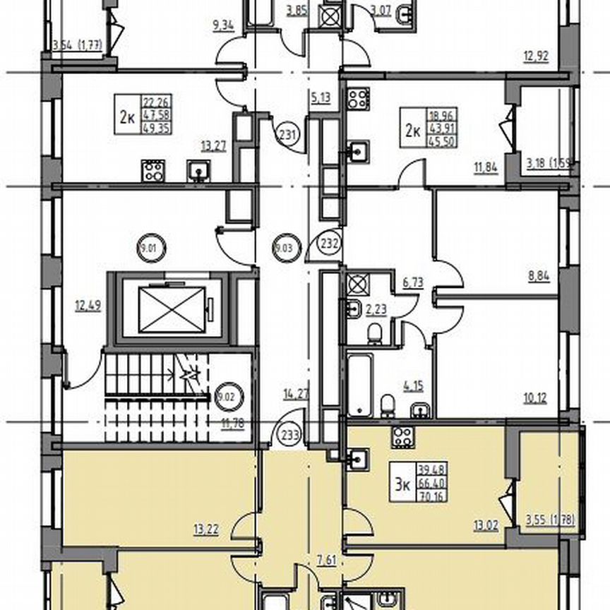 3-к. квартира, 70,2 м², 9/12 эт.