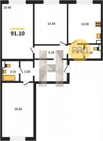 3-к. квартира, 91,1 м², 2/18 эт.