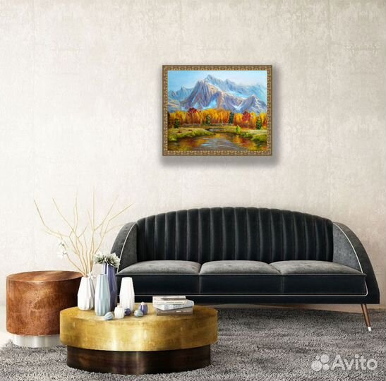 Картина маслом Горный пейзаж Лесное озеро