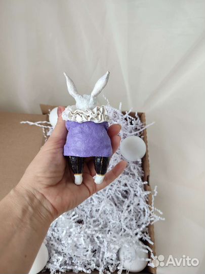 Ватная елочная игрушка кролик