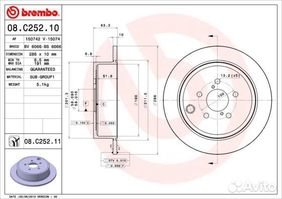 Тормозные диски Brembo 08C25211 новые из Финляндии