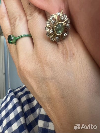 Золотые серьги СССР 750 бриллианты изумруды