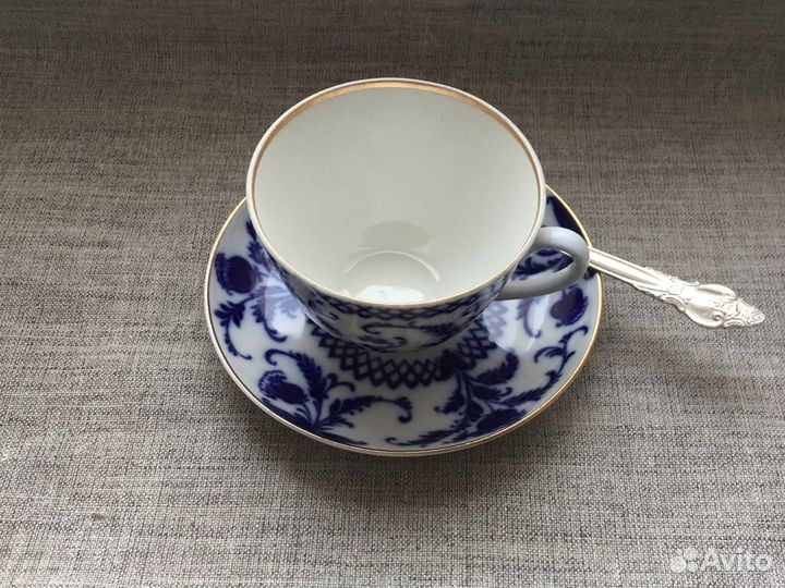 Редкая чайная пара Синие цветы лфз кобальт винтаж