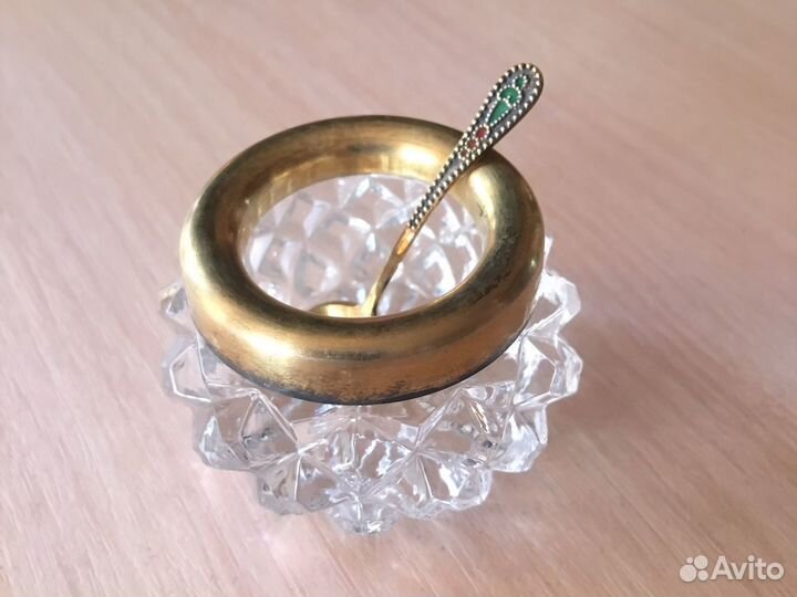 Солонка хрусталь с серебром и ложечкой