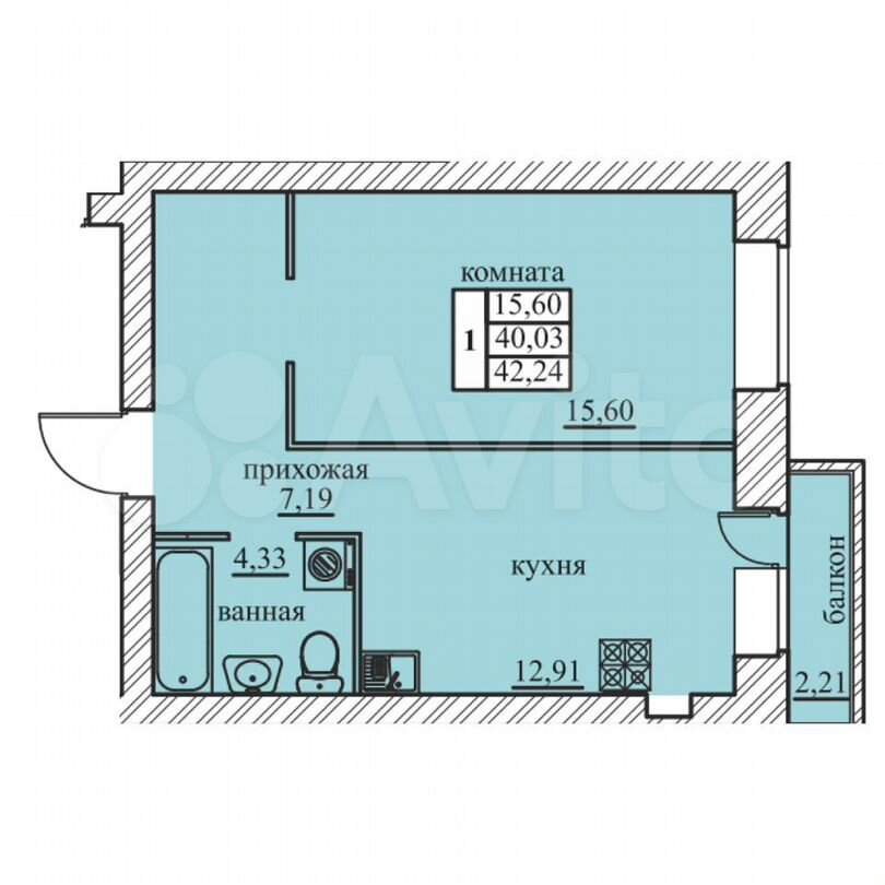 1-к. квартира, 42,2 м², 5/5 эт.