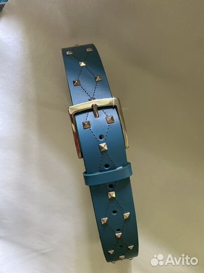 Ремень кожаный голубой для брюк для джинс новый