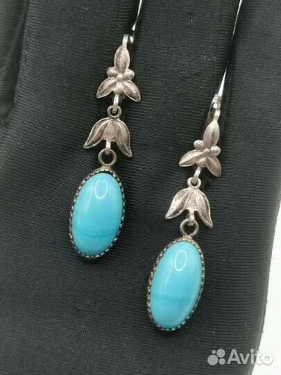 Серьги винтаж с голубым камнем Бижутерия СССР (Ч)