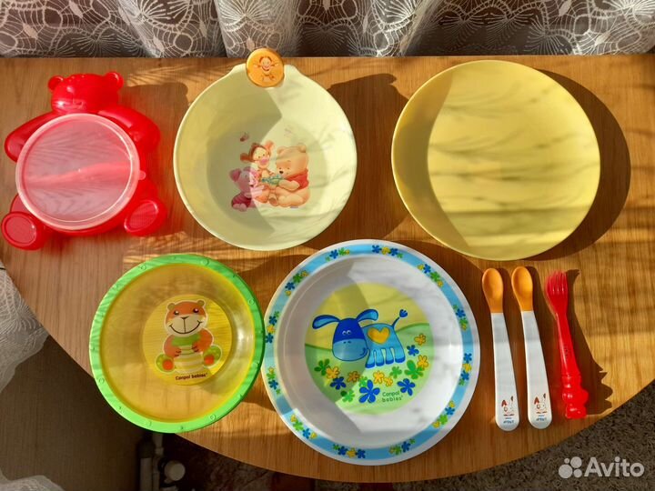 Набор 5 детских тарелок + 2 ложки + вилка