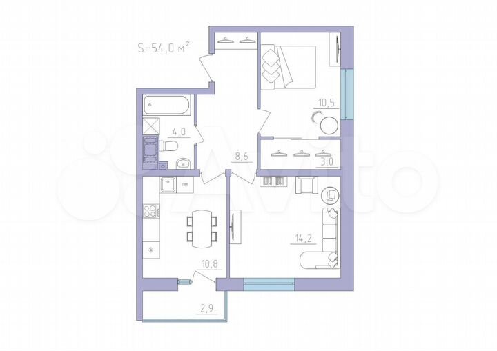 2-к. квартира, 54 м², 5/17 эт.