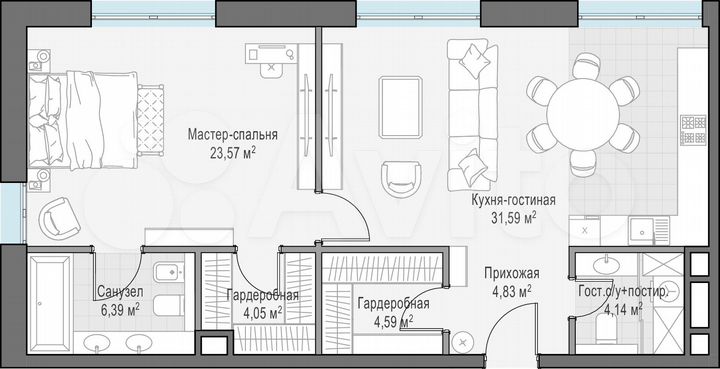 1-к. апартаменты, 78,9 м², 4/5 эт.