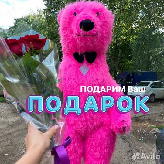 Поздравление Ростовая кукла Мишка розовый Аниматор