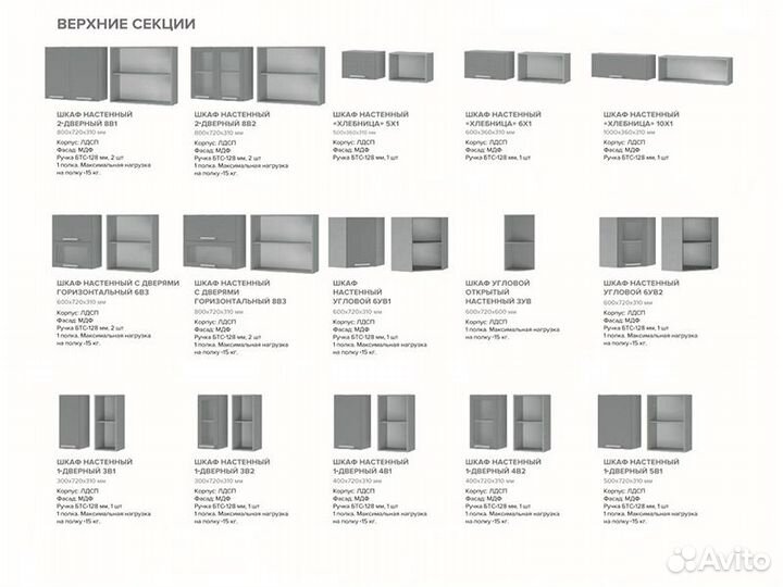 Кухня Афина айс Шкаф 8В2 корп белый, фасад 8В2